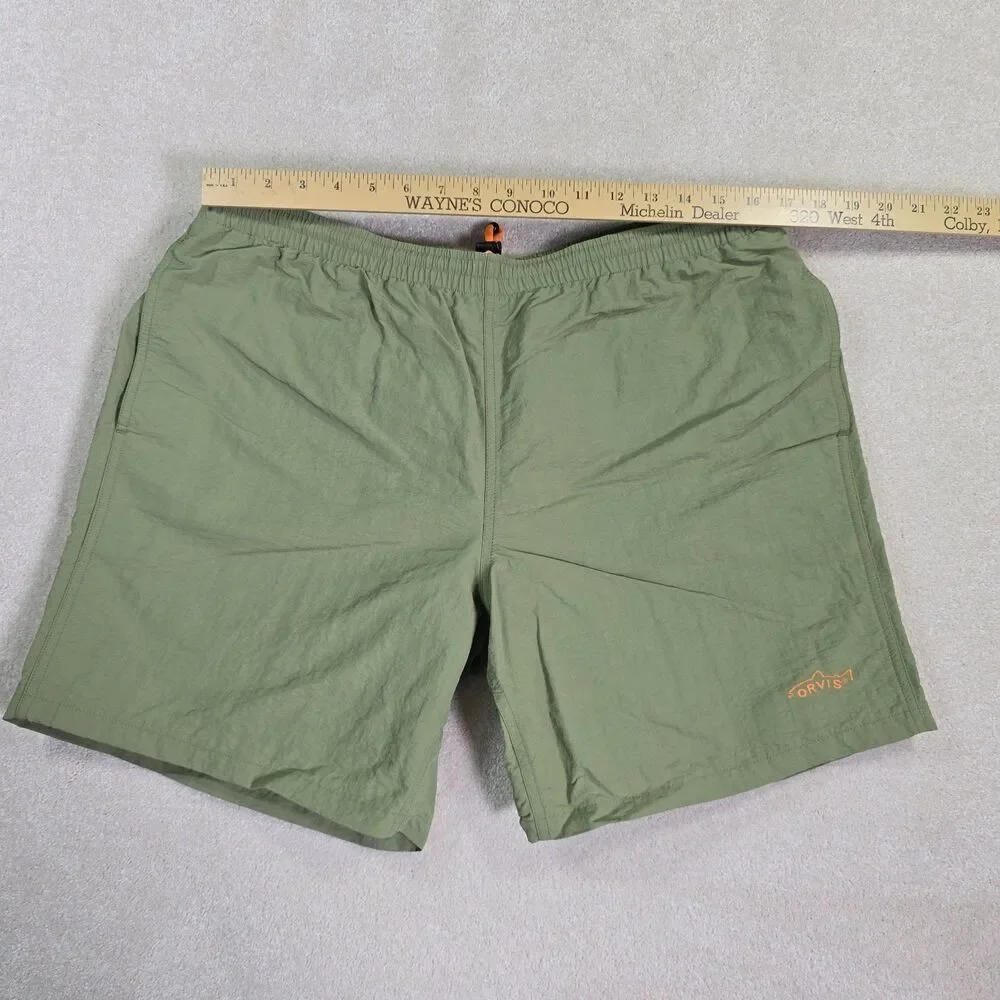 Orvis Lined Nylon Shell Fishing Shorts Men's L Olive Green Drawstring Pockets